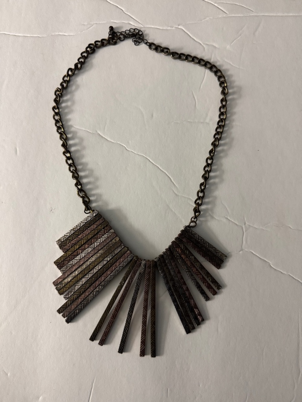 Statement Geometric Fringe Necklace in Antique Bronze